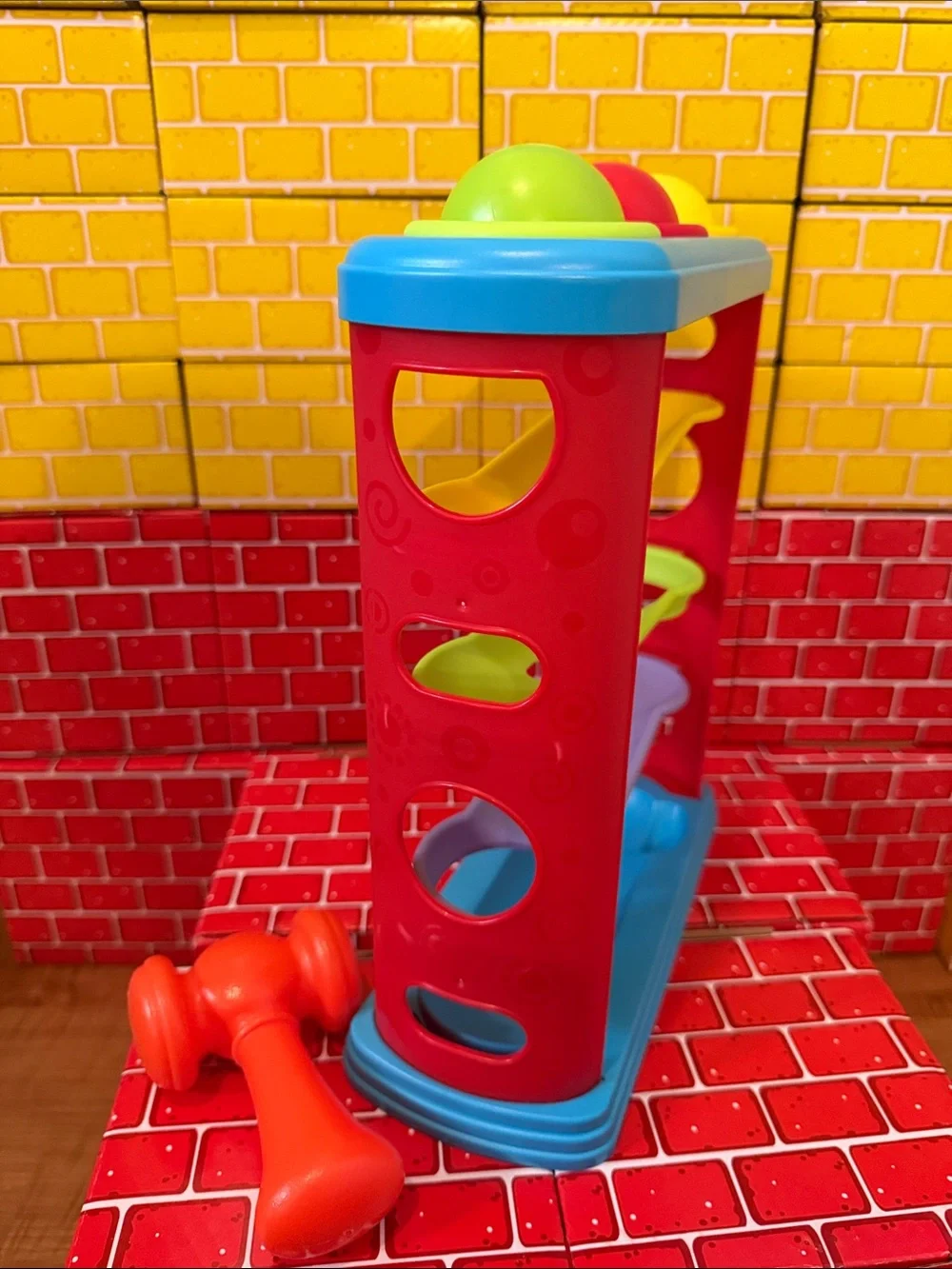 Colorful Pound A Ball Drop Toy With Hammer